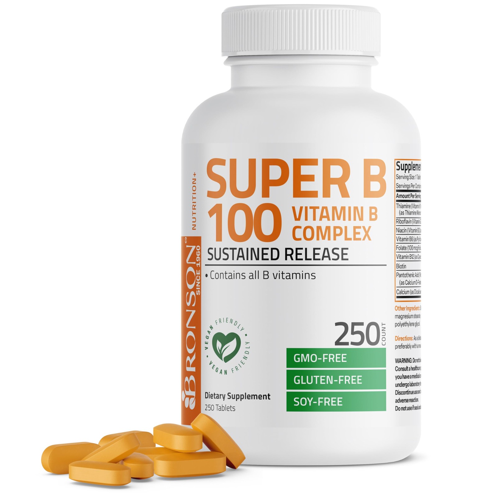 Bronson Super B 100 Vitamin B Complex Sustained Release 250 Count (Pack of 1)