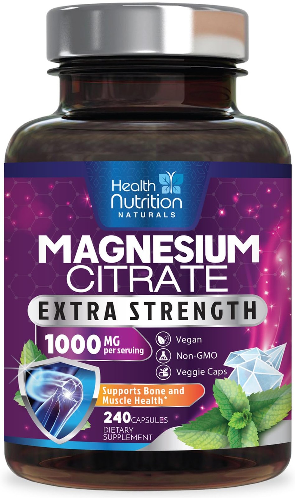 Magnesium Citrate 1000mg Per Serving – Max Absorption 240 Count (Pack of 1)
