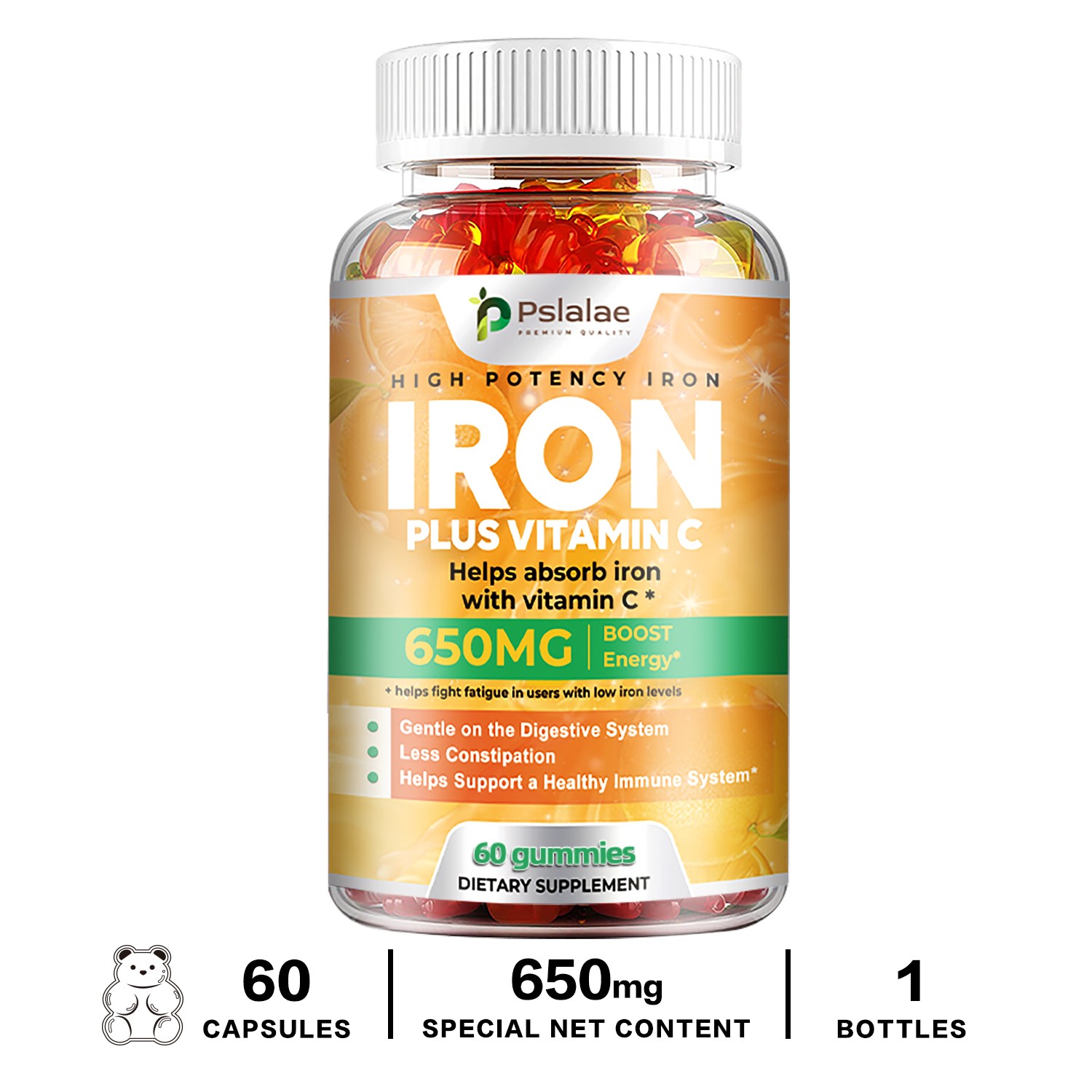 Iron 650mg – Vitamin C – Hemoglobin Formation, Relieve Anemia, Anti-fatigue