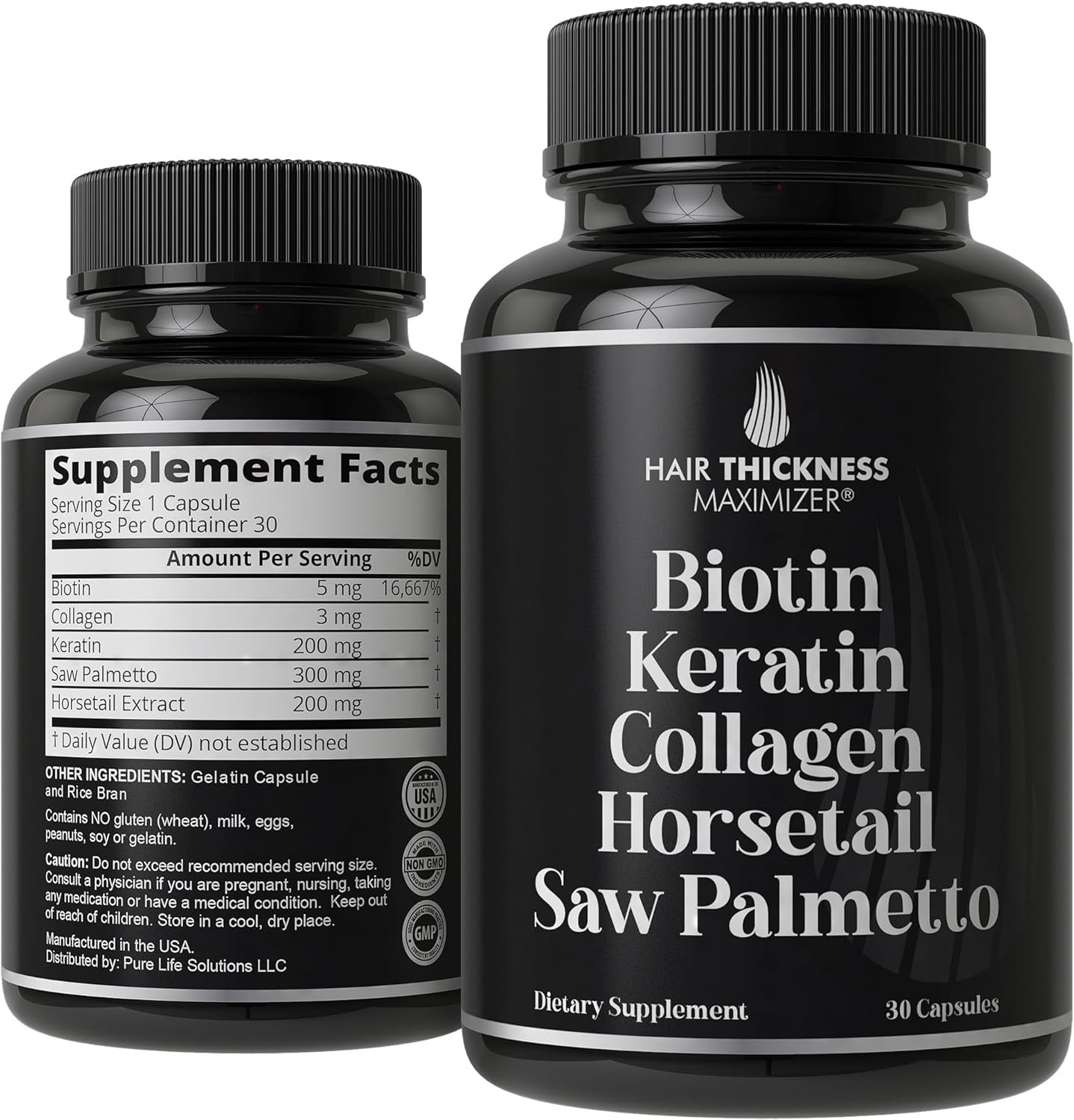 Biotin (5000Mcg), Keratin, Collagen, Horsetail, Saw Palmetto – 5-In-1 Hair Gr…
