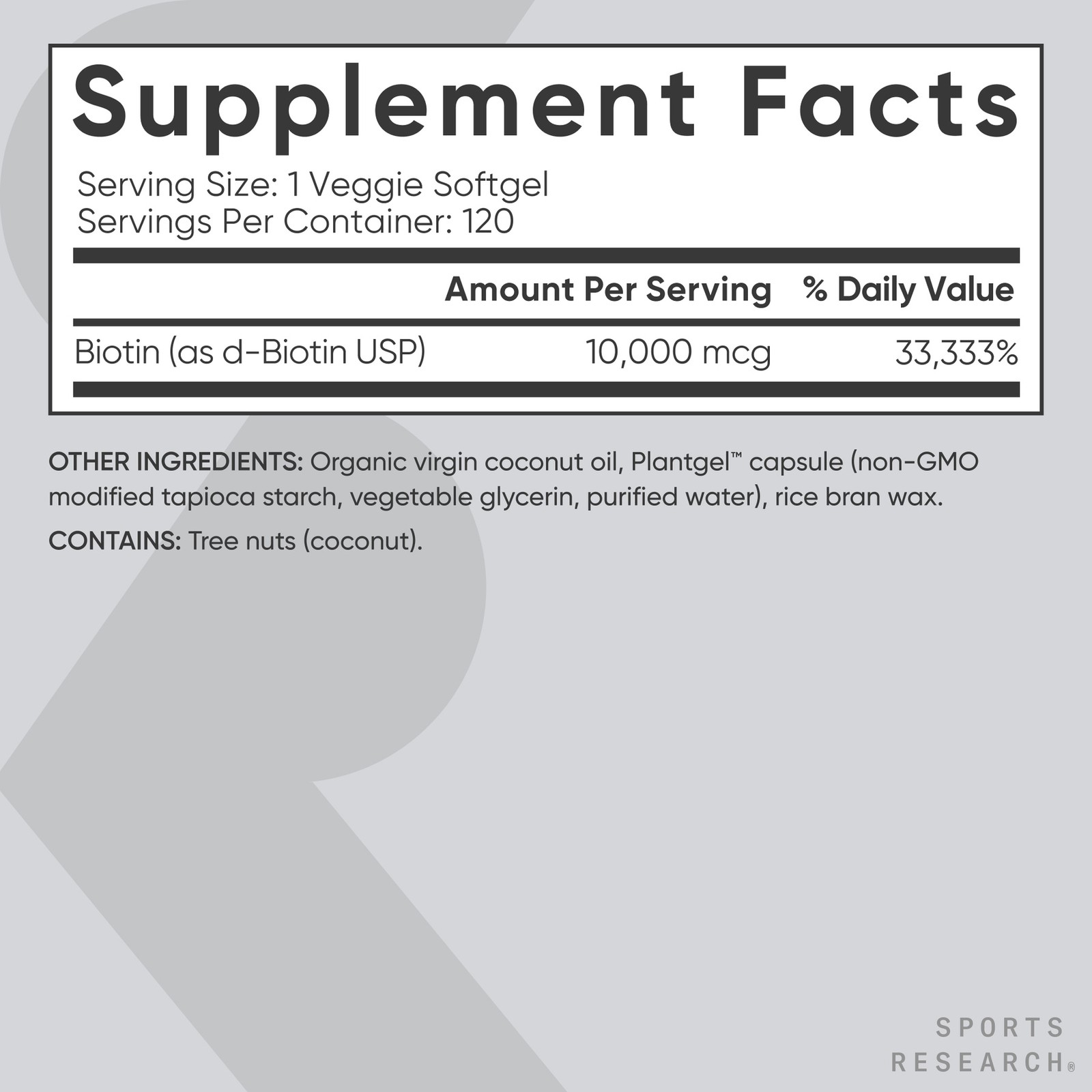 Vegan Biotin 10,000mcg Max Strength for Keratin Gluten Free 120 Veggie Softgels