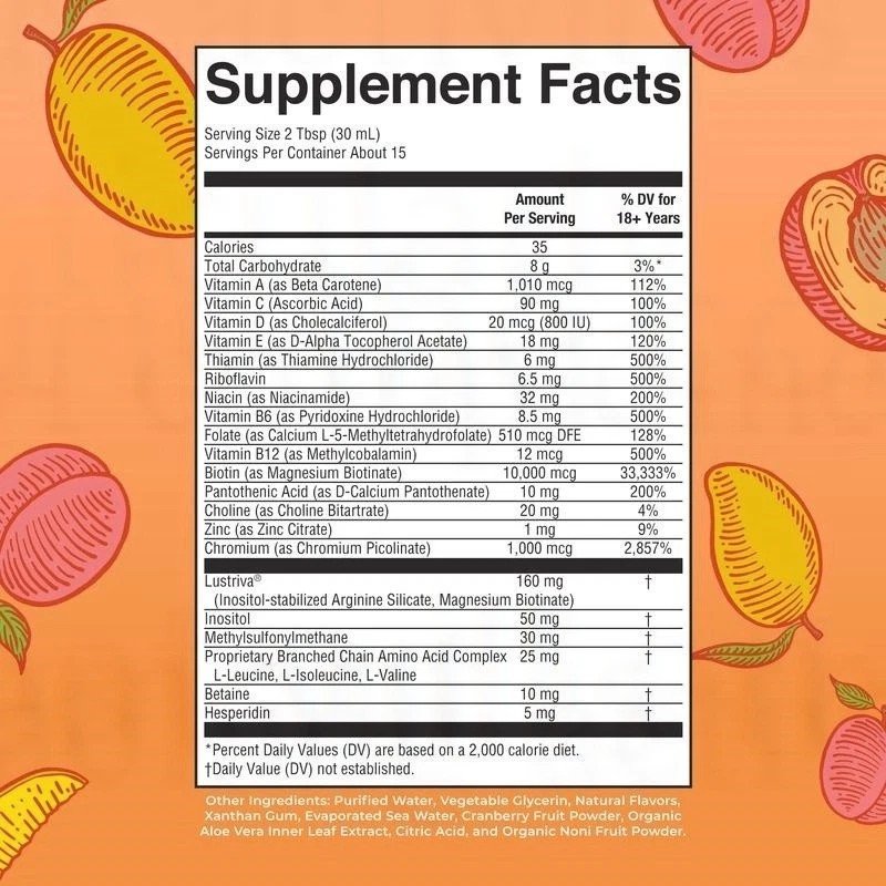Mary Ruth’s Liquid Morning Multivitamin + Hair Growth – Peach Mango – 15 fl oz++