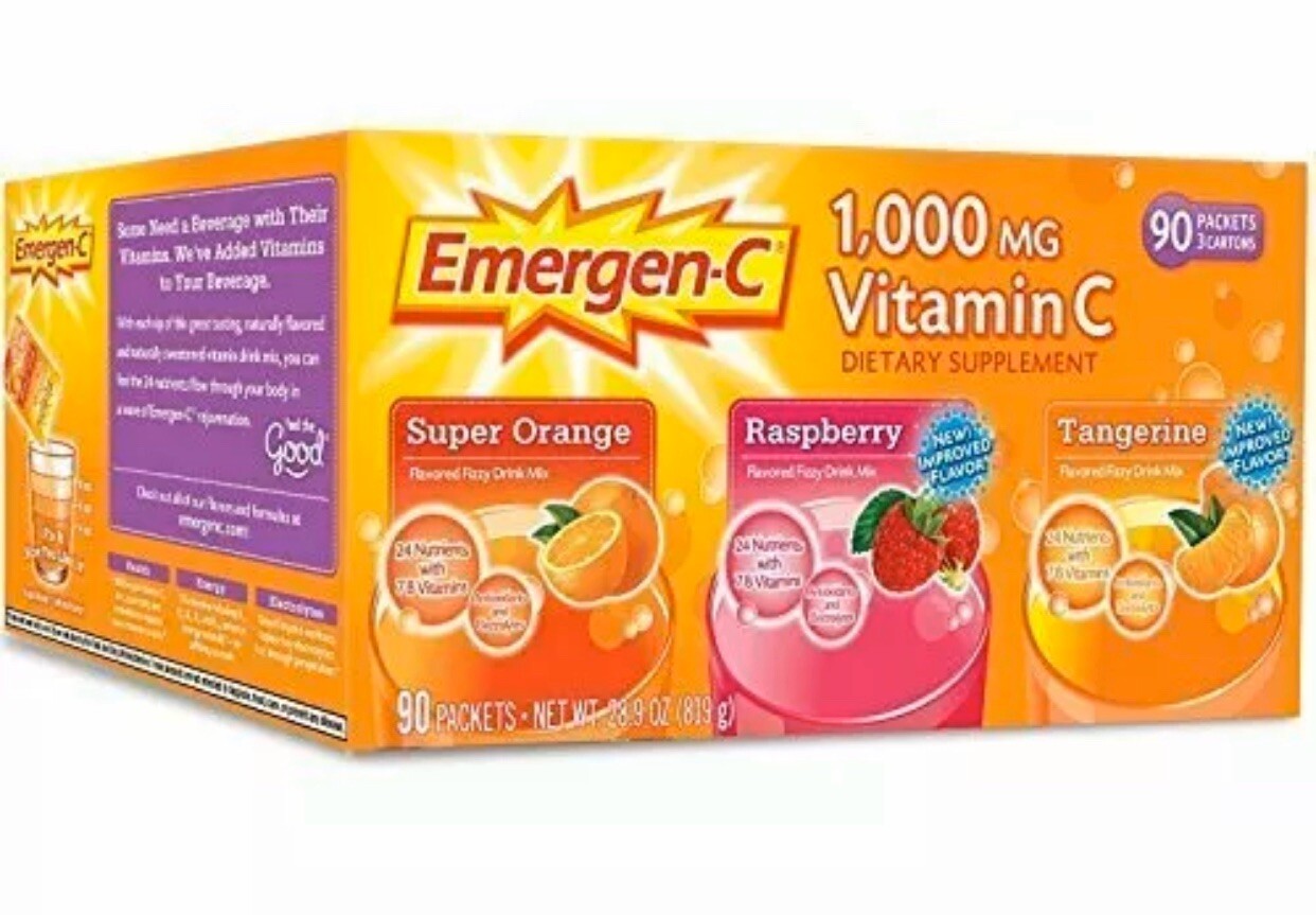 90 CT EmergenC IMMUNE SUPPORT 30 x 3 Super Orange Raspberry Tangerine Vitamin C