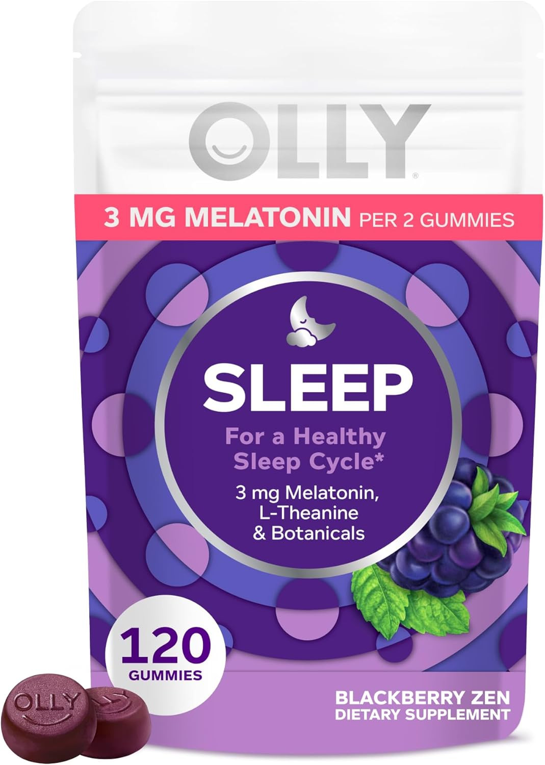 OLLY Sleep Gummies 3mg Melatonin Chamomile Lemon Balm Blackberry 120 Count