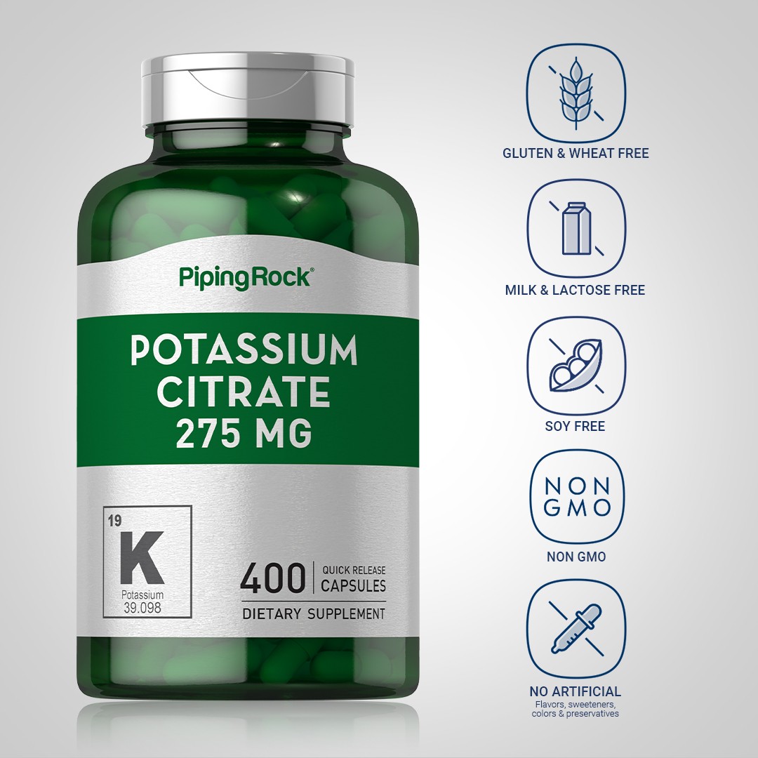 Potassium Citrate 275mg | 400 Capsules | Non-GMO, Gluten Free | by Piping Rock