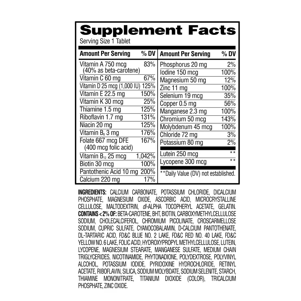 Equate Complete Multivitamin Adults 50+ 220 Tablets Daily Vitamins Senior Health