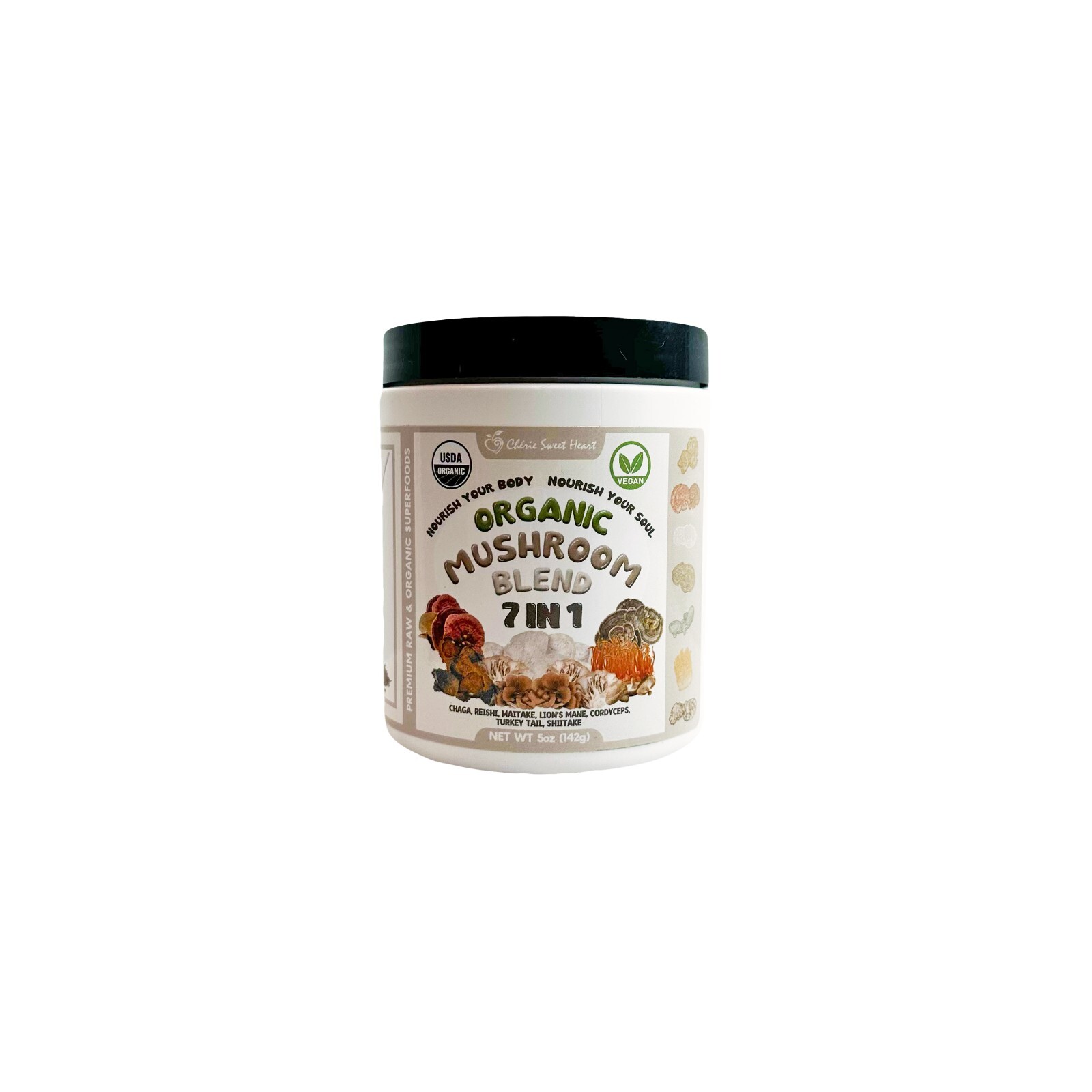 Organic Mushroom Blend 7 in 1, Lions Mane, Reishi, Chaga, Maitake, Cordyceps