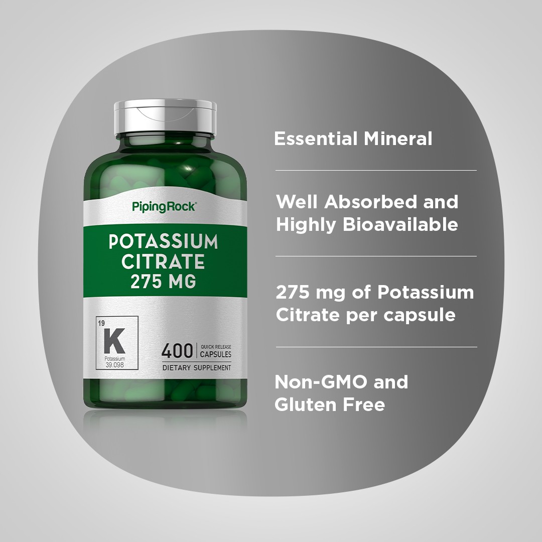 Potassium Citrate 275mg | 400 Capsules | Non-GMO, Gluten Free | by Piping Rock
