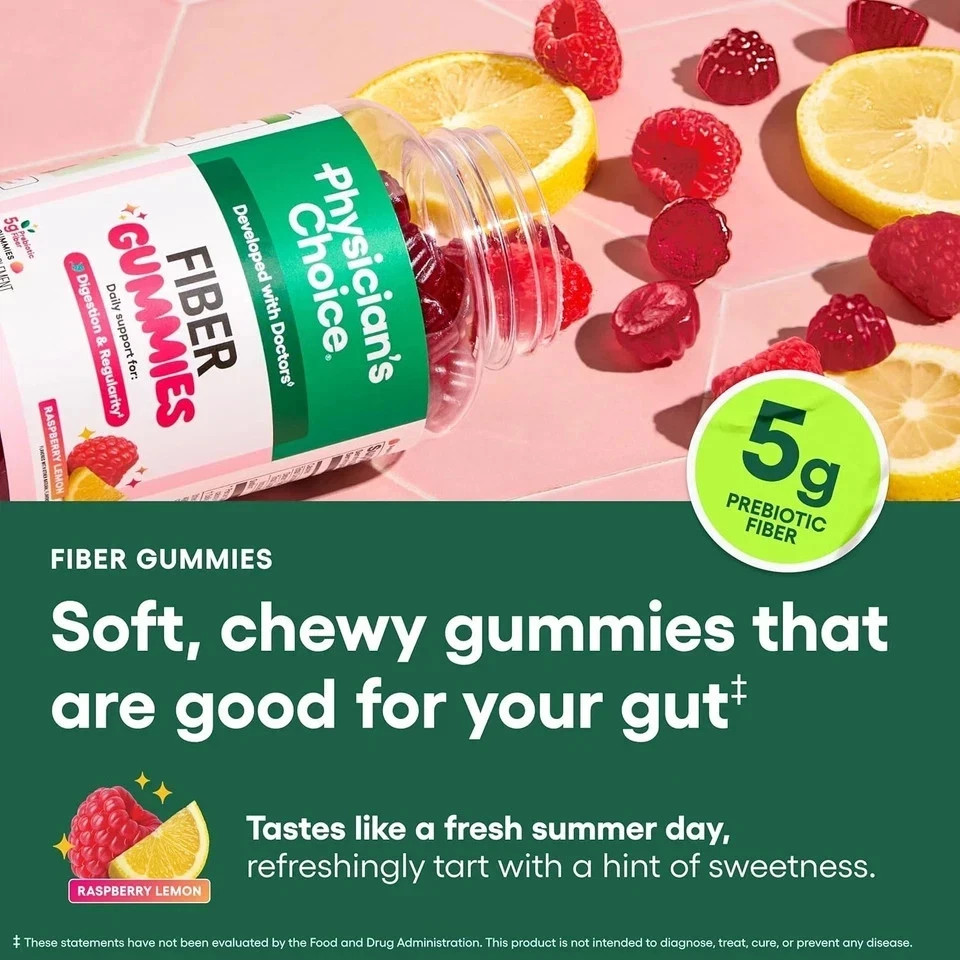 Physician’s Choice Fiber Gummies for Digestive Health & Regularity – Raspberry L