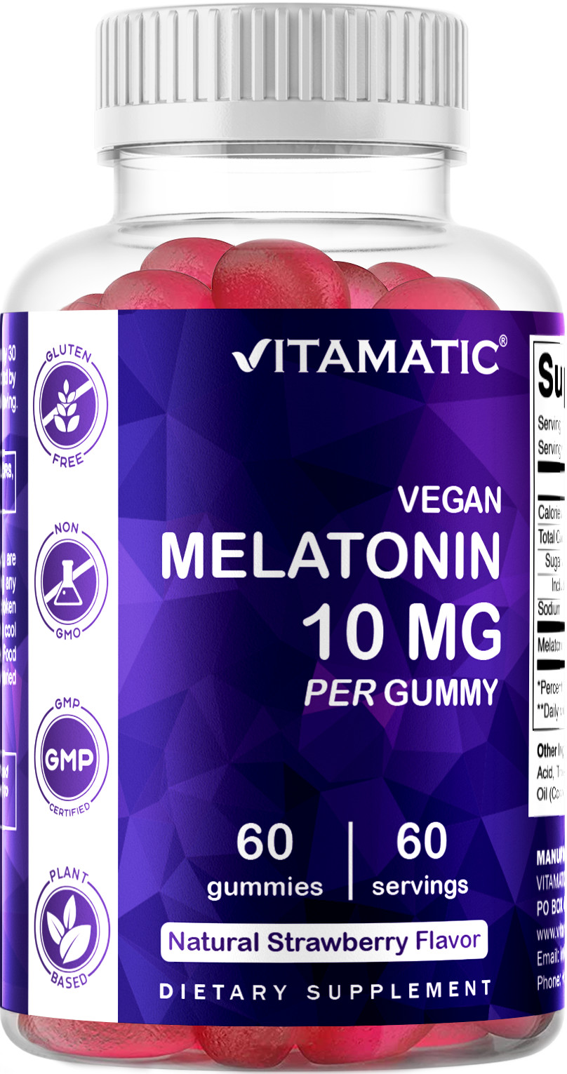 Vitamatic Melatonin 10mg per gummy – 60 Servings – 60 Vegetarian Gummies