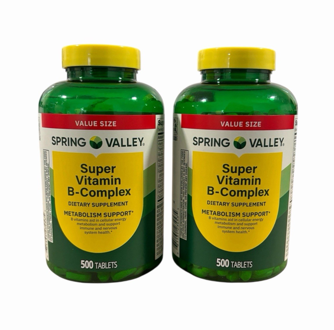 Spring Valley Super Vitamin B-Complex Tablets Supplement 500 Count Exp 7/2027 X2