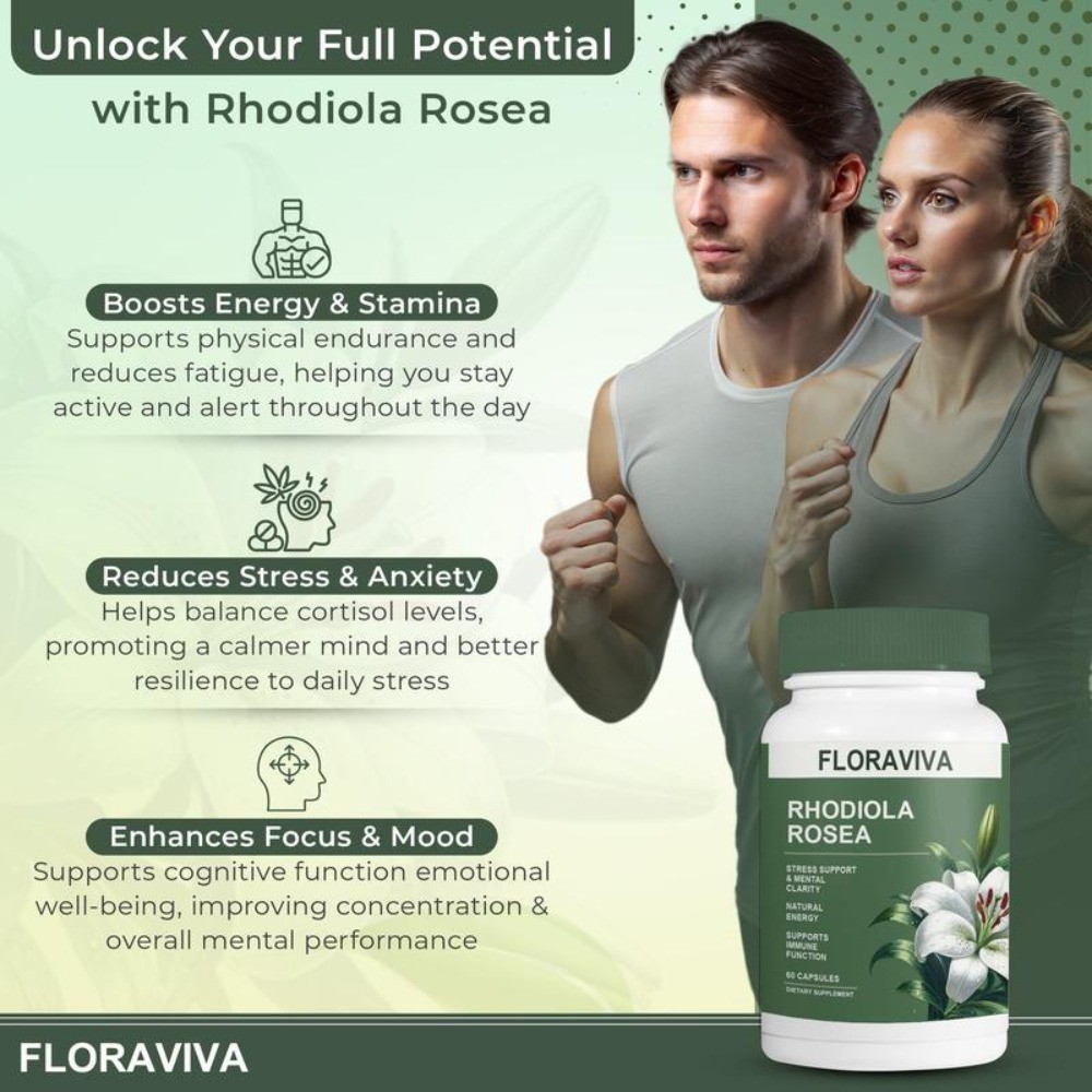 2 BOTTLES—LUXRY NEW Floraviva Rhodiola Rosea Capsules Supplement Healthcare