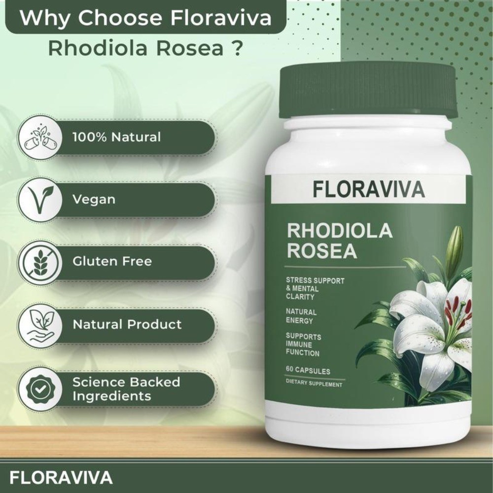 2 BOTTLES—LUXRY NEW Floraviva Rhodiola Rosea Capsules Supplement Healthcare