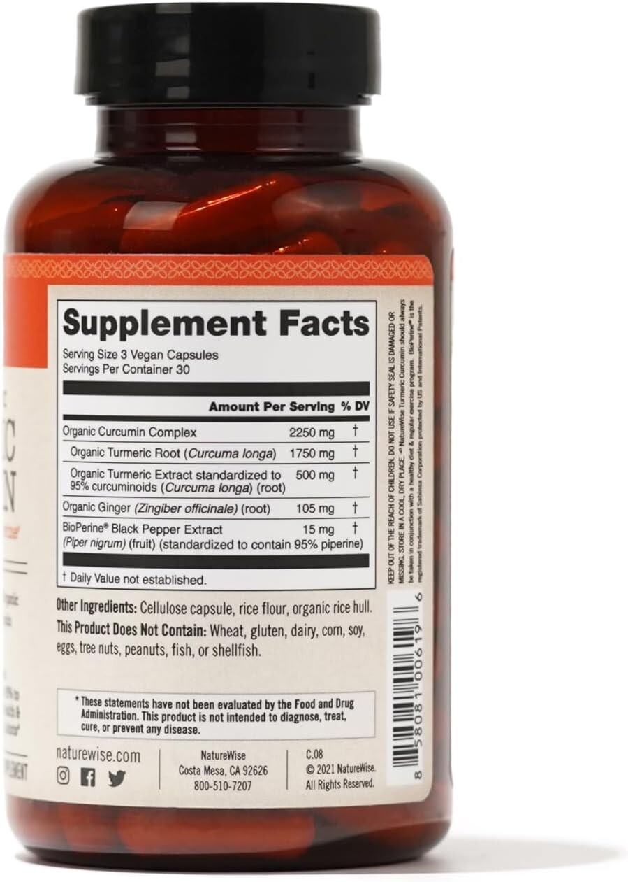 NatureWise Curcumin Turmeric 2250mg – 95% Curcuminoids & BioPerine Black Pepper
