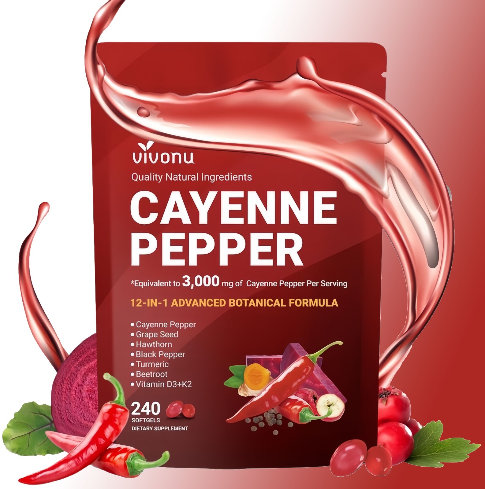 VivoNu Cayenne Pepper Softgels Supplement – 240 Capsules NEW