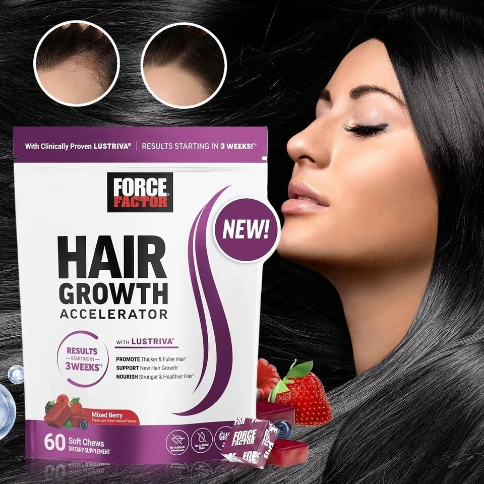 Force Factor Hair Growth Accelerator, Mixed Berry, 60 Soft Chews Free Shipping ！