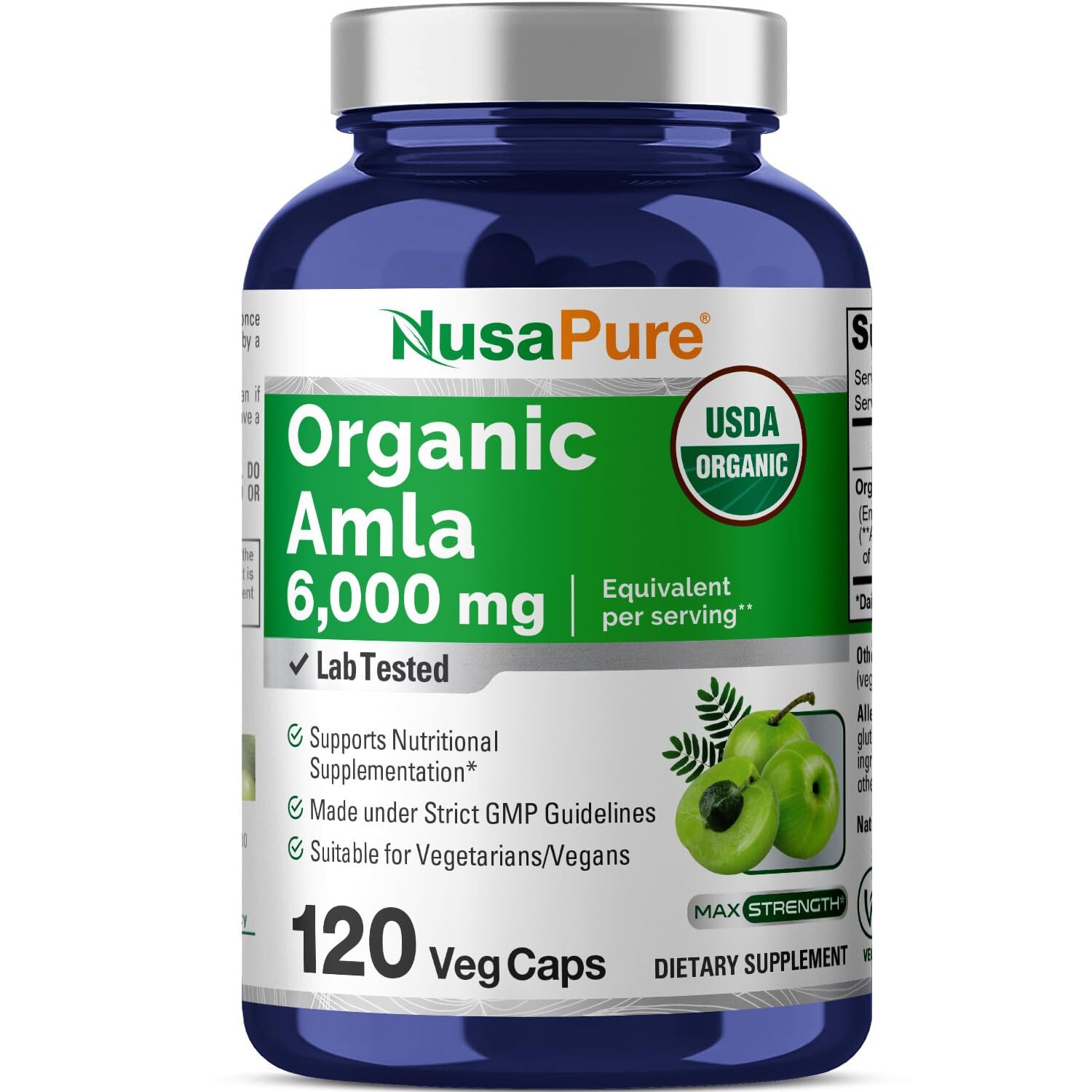 NusaPure Organic Amla Capsules 6000mg | 120 Count | Amalaki Fruit | USDA
