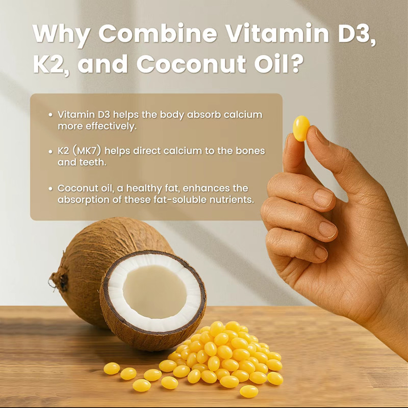 VEV Vitamin D3 K2 10000 lU,300Virgin Coconut OilSoftgels,2in 1 Vitamins Suppleme