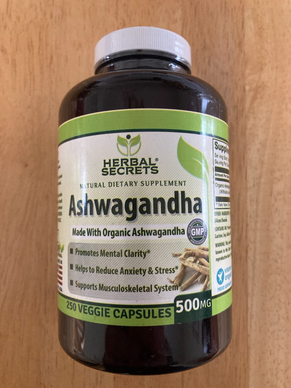 Herbal Secrets Ashwagandha 500mg 250 Capsules Organic Supplement