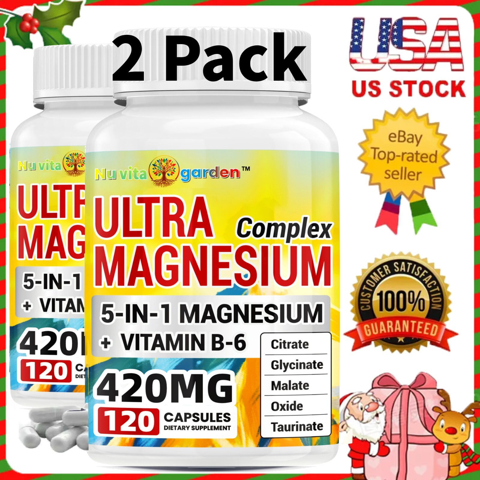 5-in-1 Magnesium Supplement Complex 420mg 120 Capsules, Pure, Non-GMO