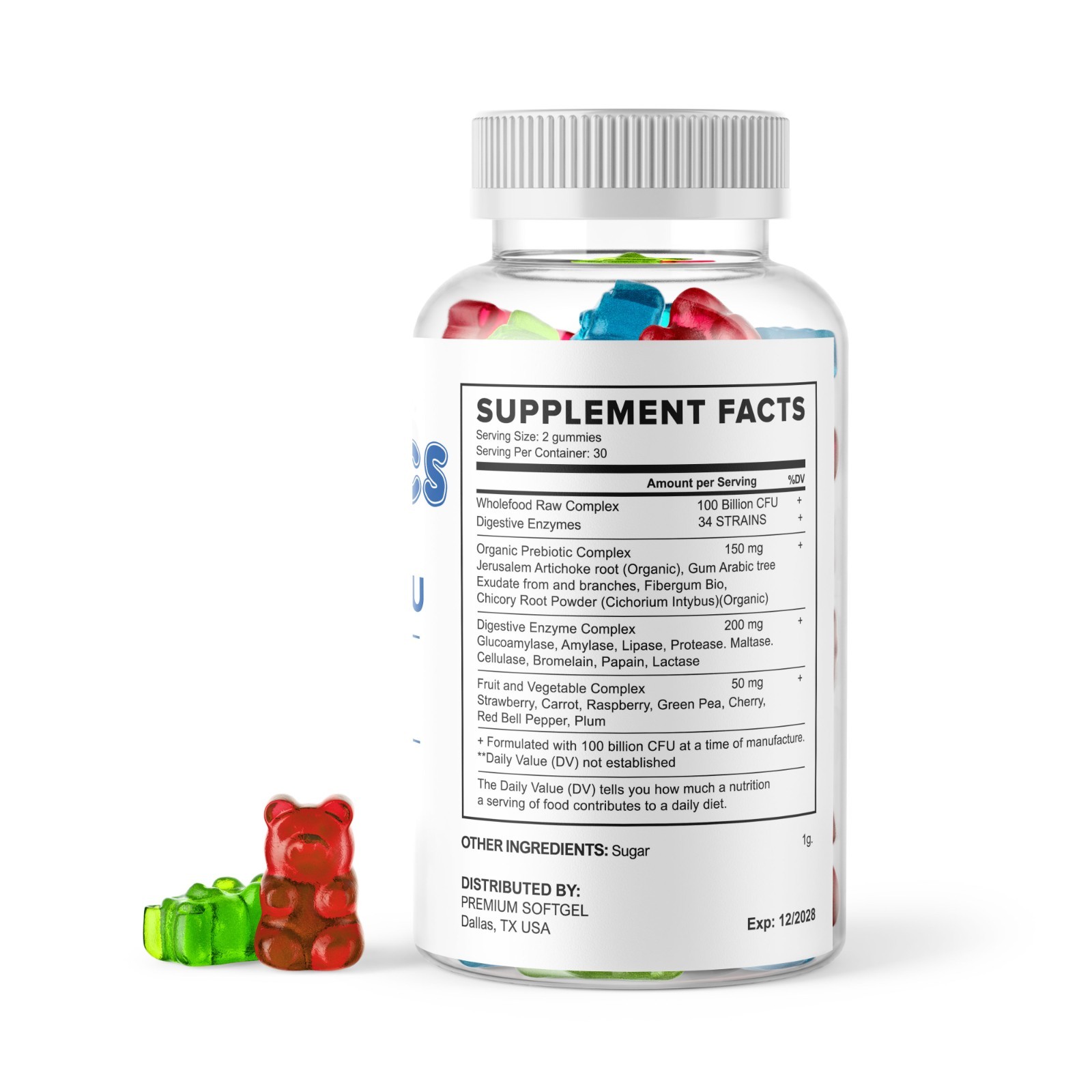 2 Raw Probiotics 100 Billion CFU Potency Digestive Immune Health 120 Gummies USA