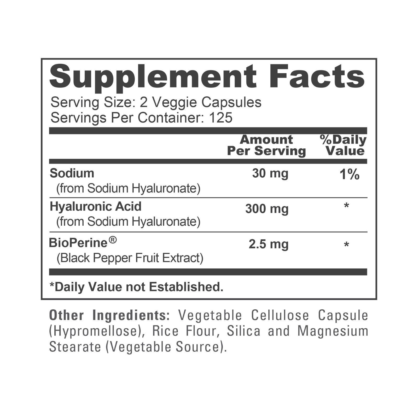 NusaPure Hyaluronic Acid 300mg 250 Capsules (Non-GMO & Gluten Free)