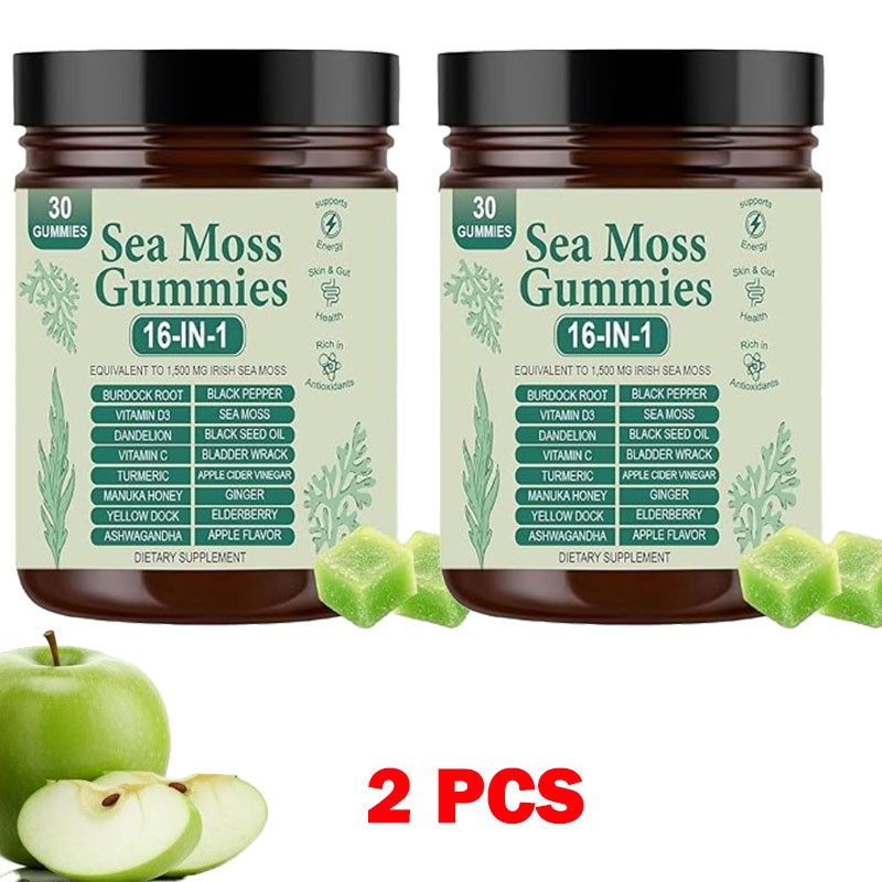 16 Organic 1 | Sea Moss Gummy Extract Irishmoss in 6000Mg | Green Apple Flavor