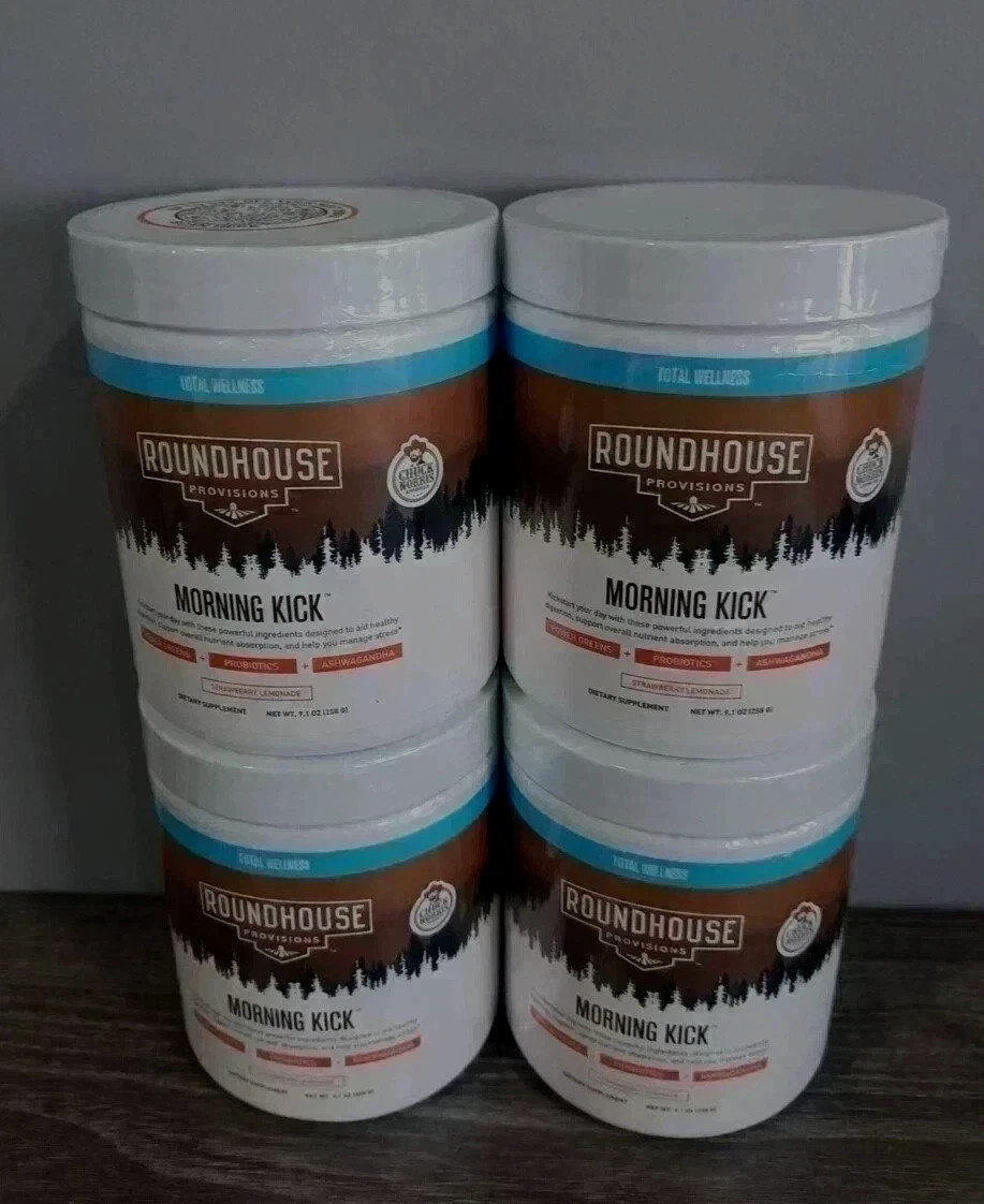 4 Pack Roundhouse Morning Kick Digestive Supplement Powder Strawberry Quick SHIP