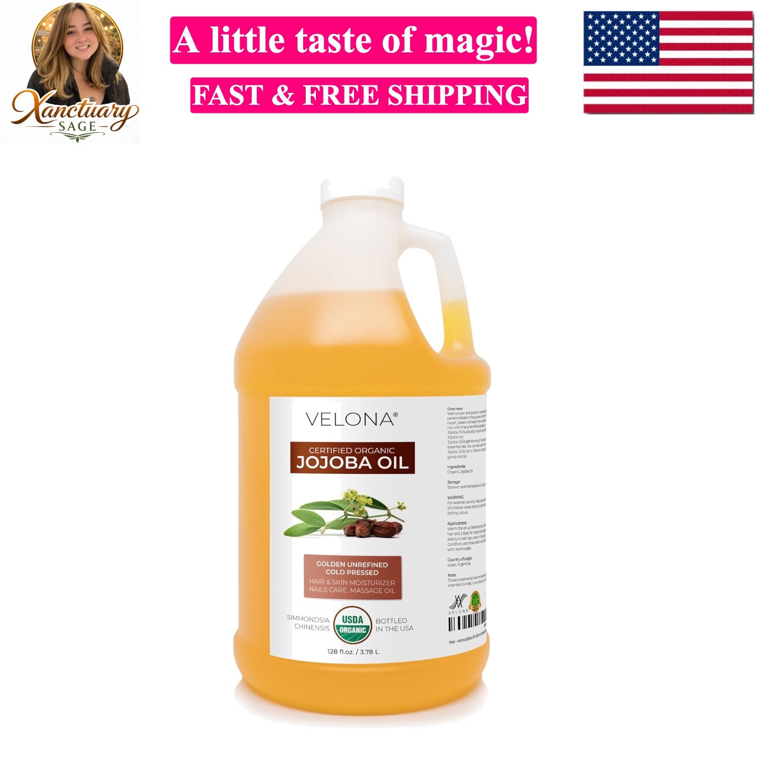 Jojoba Oil USDA Certified Organic – 1 Gallon / 128 Fl Oz | 100% Pure and Natu…