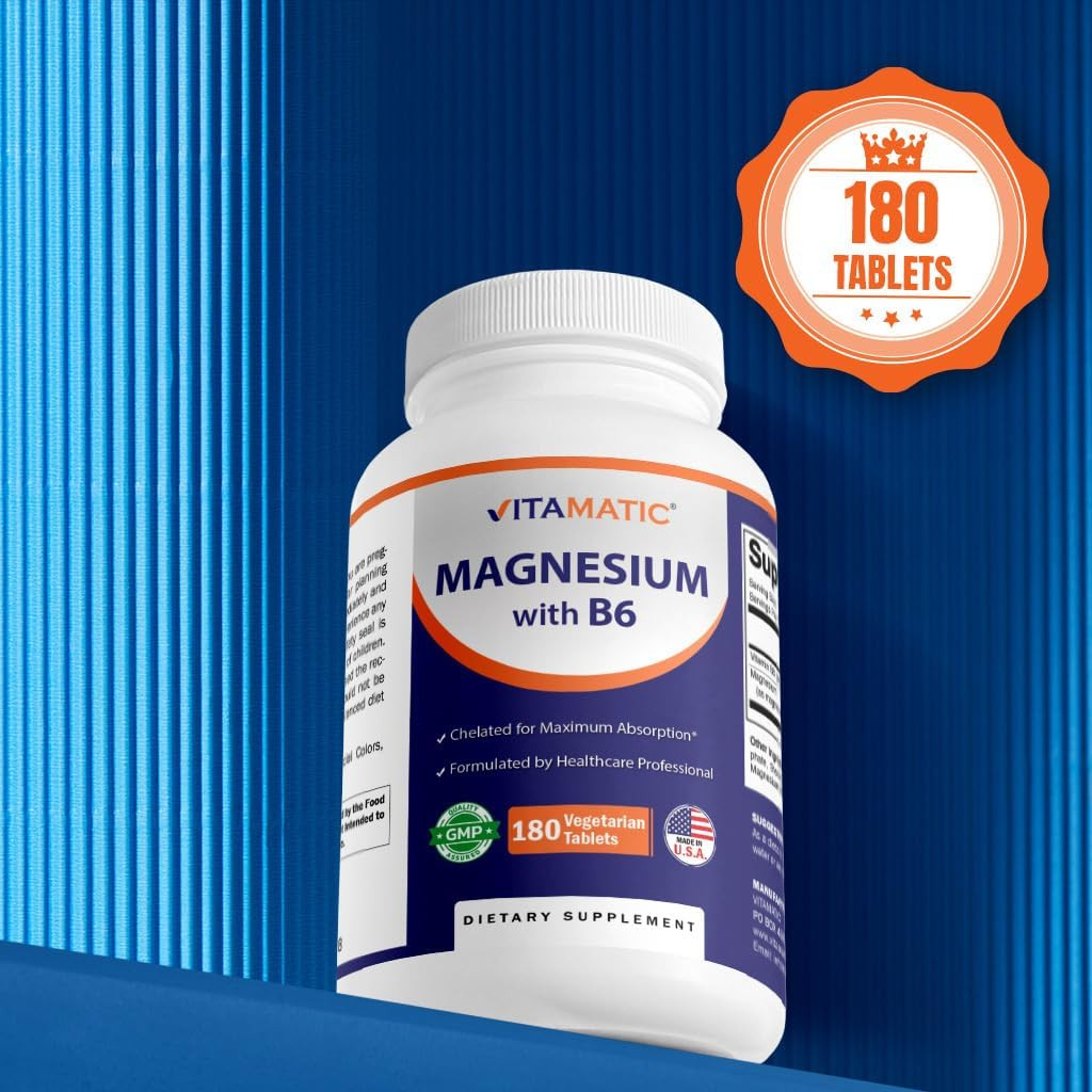 Magnesium with B6-180 Vegetarian Tablets (Uncoated) – Added B6 for Maximum Absor