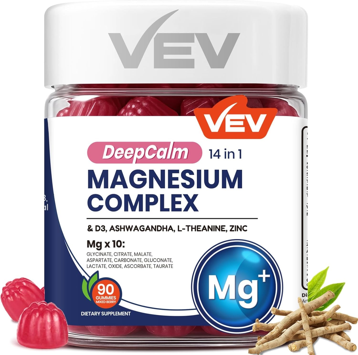 VEV Deep Calm Magnesium Complex 14-in-1 Gummies – 90 Count (Pack of 1)