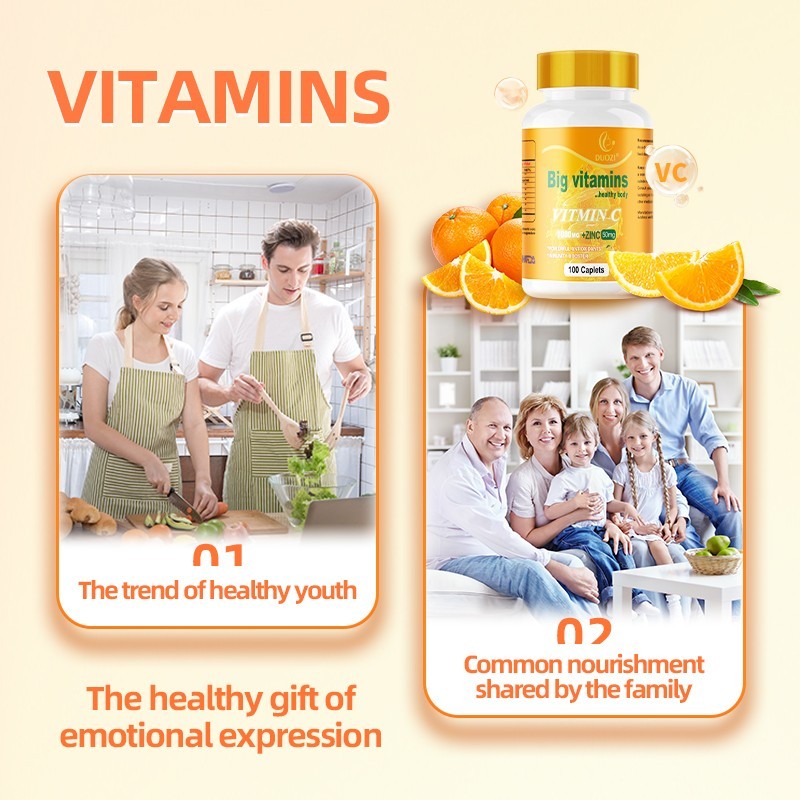 Duozi Vitamin C 1000mg + Zinc 50mg Tablets Supplement Immunity Booster 100-Count