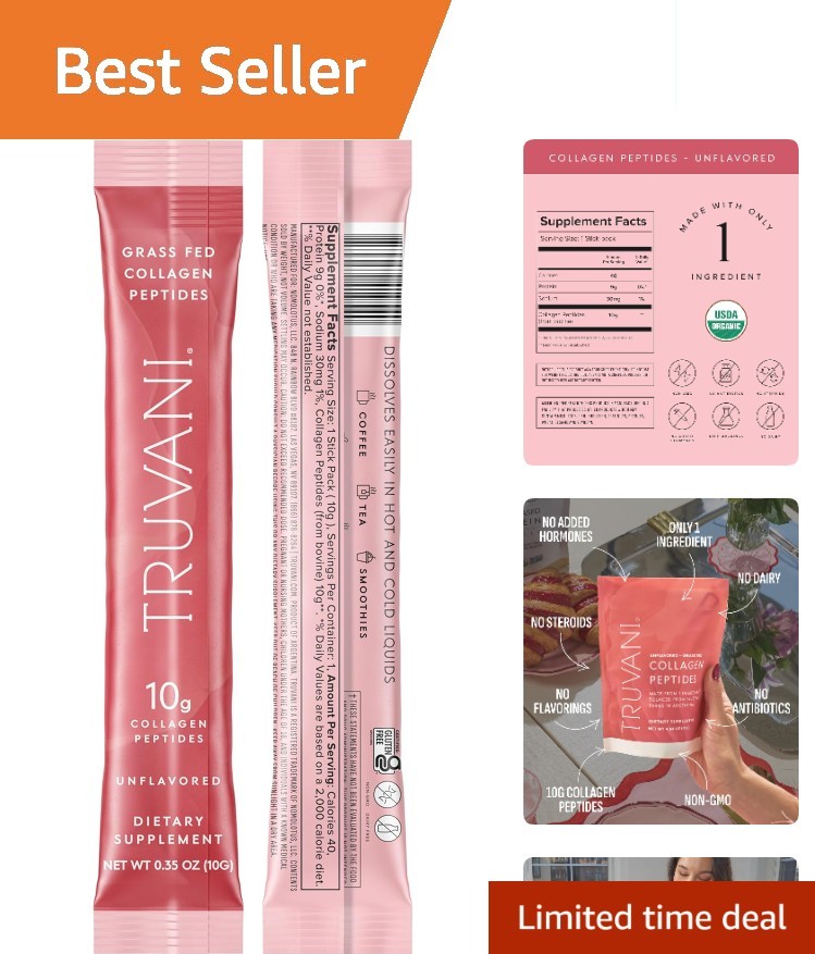 Natural Collagen Peptides Powder – 20g Unflavored Serving for Youthful Radiance