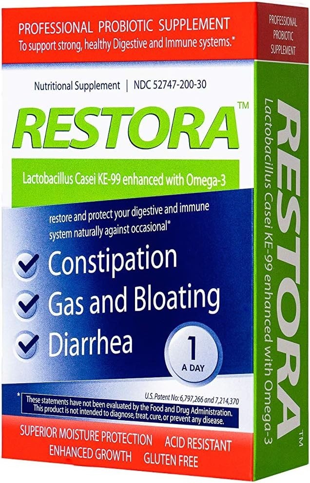 Restora Probiotic Supplement Omega 3 Gut Health Immune Support 30 Capsules