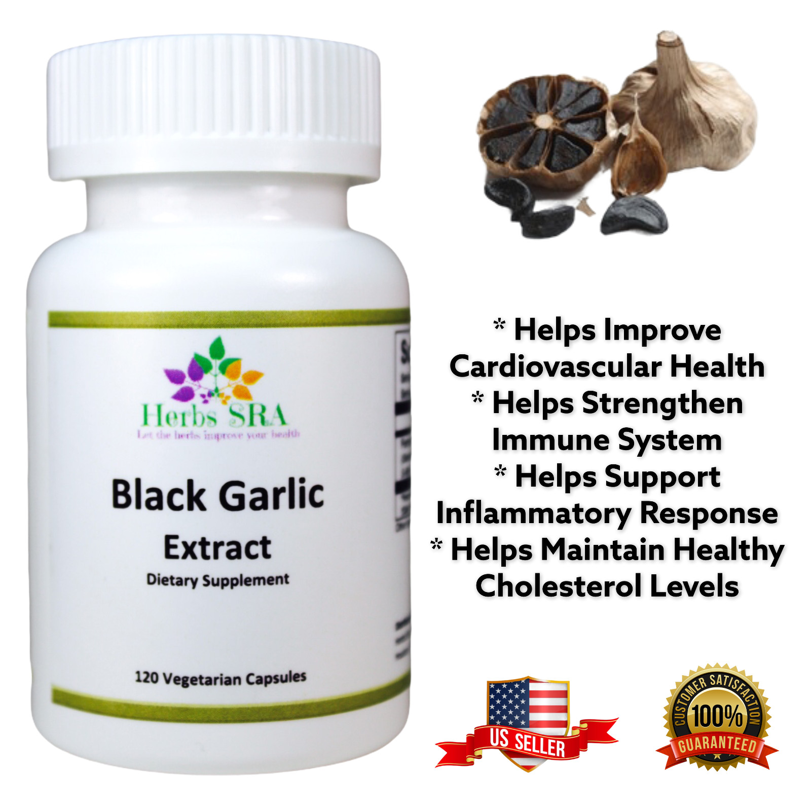 FERMENTED GARLIC, Immune Support, Black Garlic Extract, 120 Capsules, Ajo Negro.