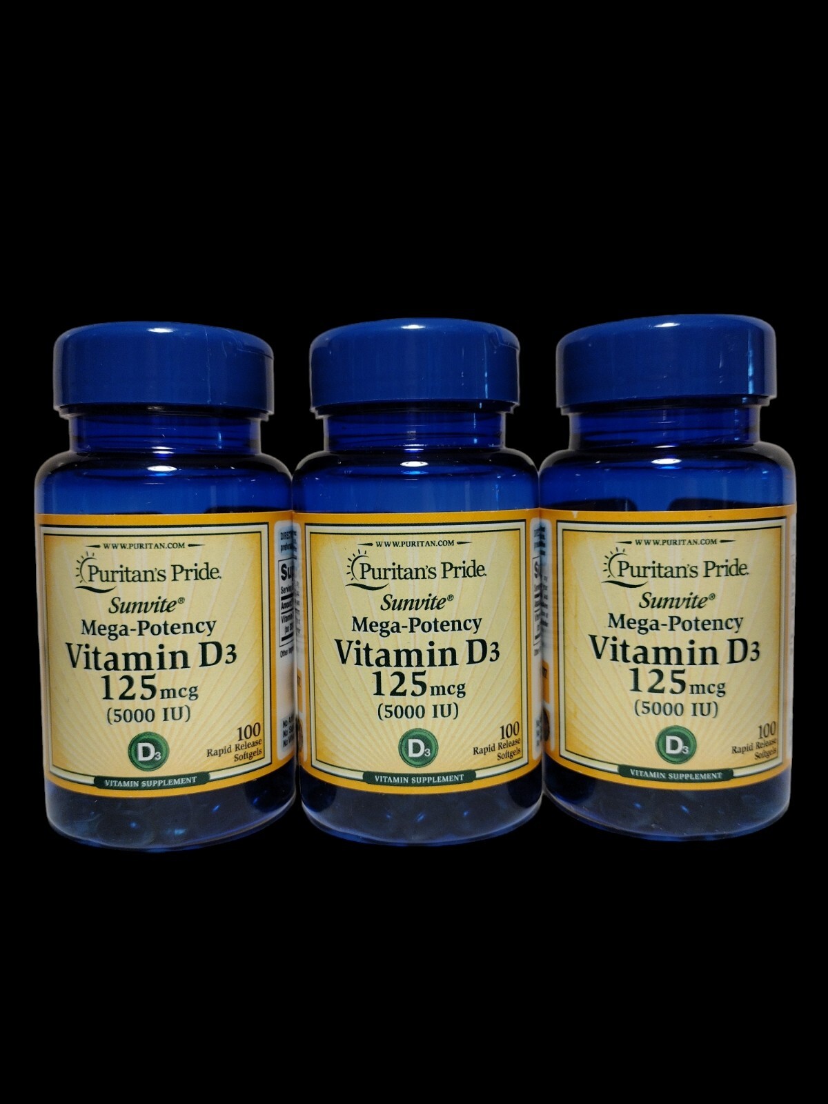 Puritan’s Pride VITAMIN D3 5000 IU 125 mcg 3×100=300 Rapid Release Softgel 4/27