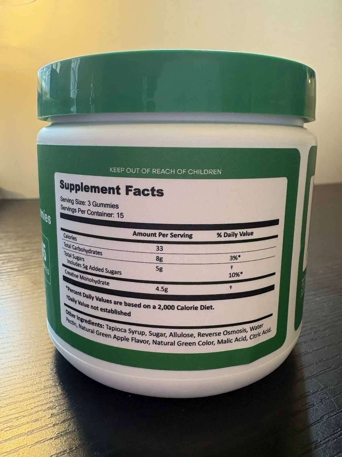 Sour Green Apple Creatine Monohydrate Gummies 45 Count Daily Expires 6/2027