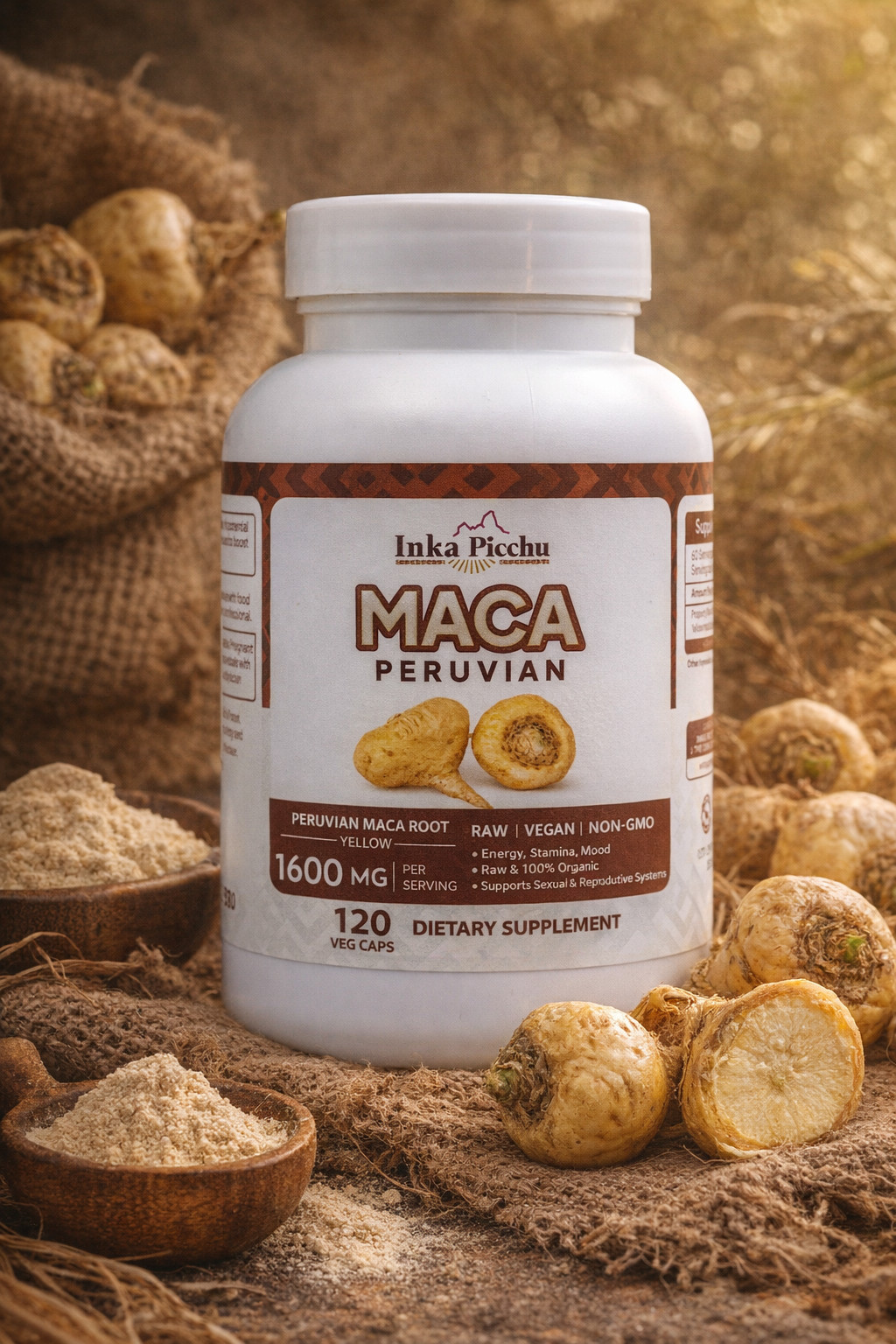 Maca Root Capsules 120 Count 1600mg Per Serving Energy & Stamina Support
