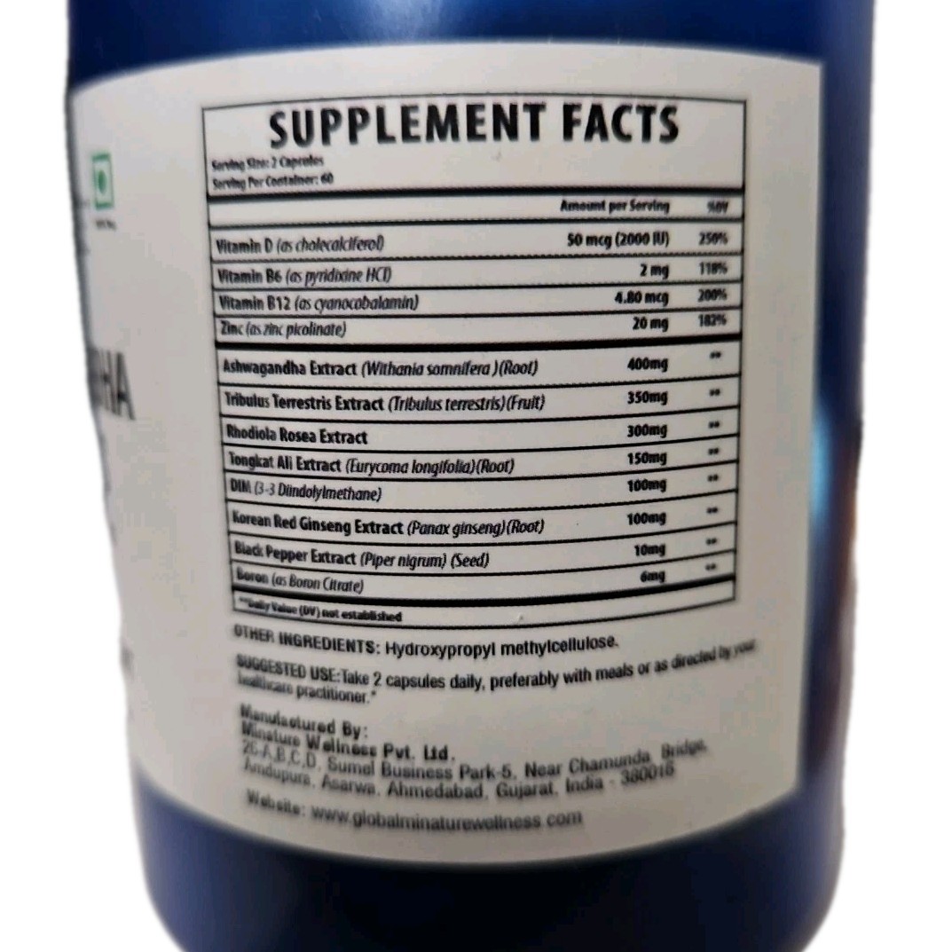 Ashwagandha 120 Capsules Enriched W/other Herbs MiNature Vegetarian Exp 3/2027