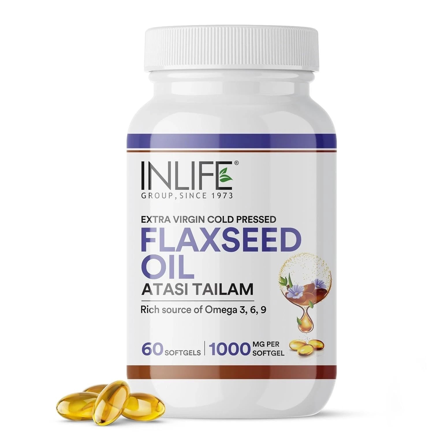 INLIFE Flaxseed Oil Capsules 1000mg | Omega 3 6 9 – 60 Softgels