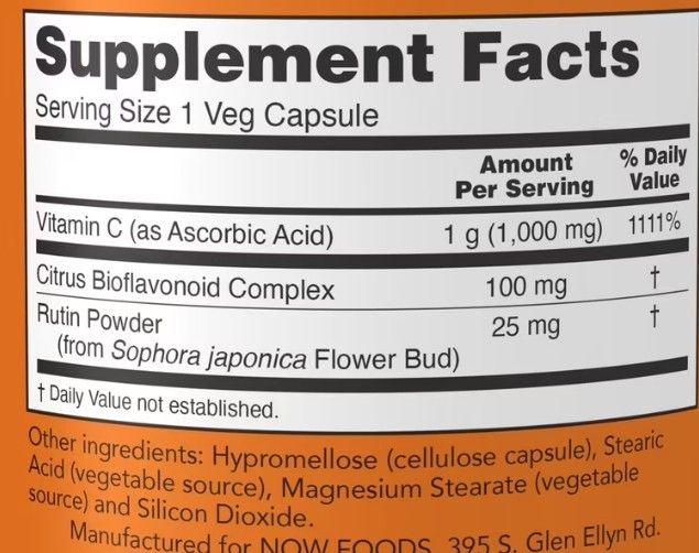 200 Vegcaps Now Foods C-1000 With 100 mg of Bioflavonoids Antioxidant BB 06/2029