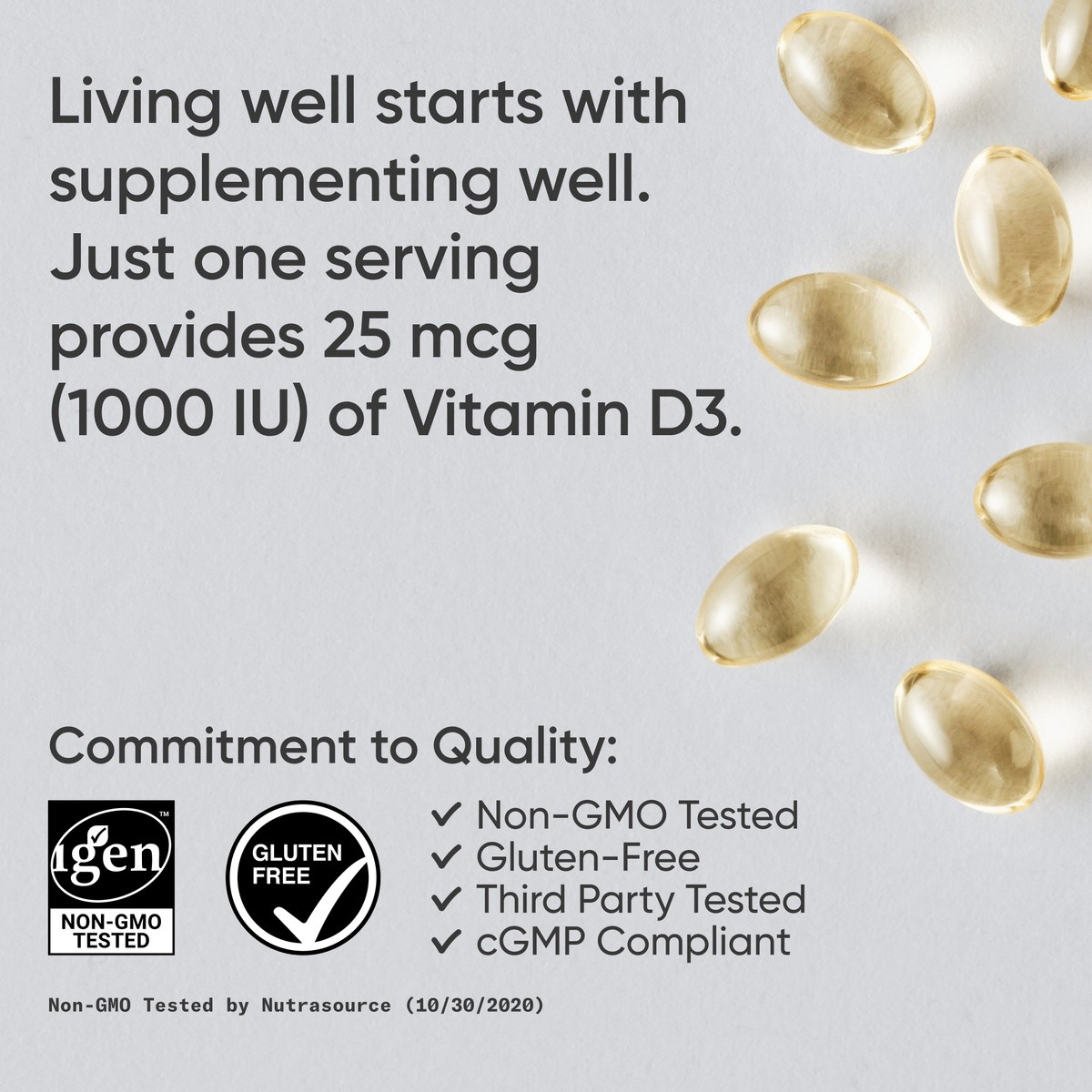 Vitamin D3 1000 IU with Coconut Oil – Non-GMO Gluten & Soy Free (360 Softgels)
