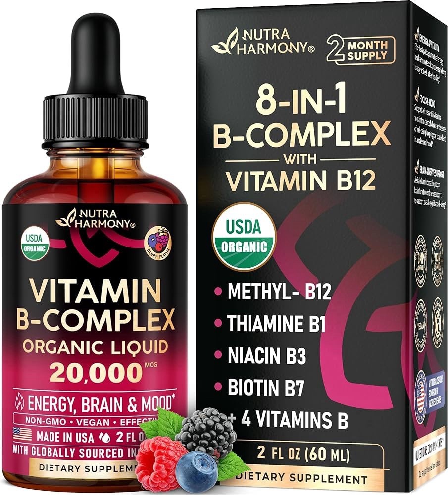 USDA Organic Vitamin B-Complex B5 Pantothenic Acid | B12 Methylcobalamin | B1 Th