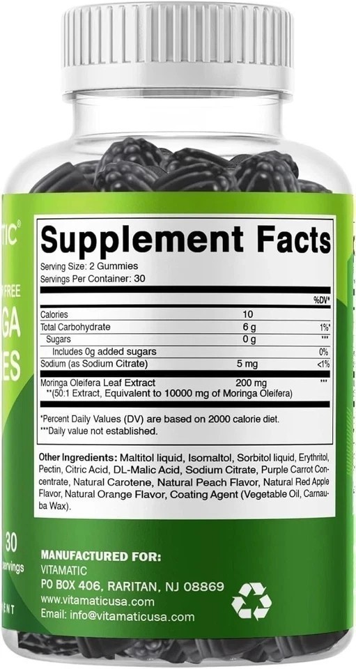 NEW Vitamatic Sugar Free Moringa Gummies – 10,000 mg 60 Count (Pack of 1)