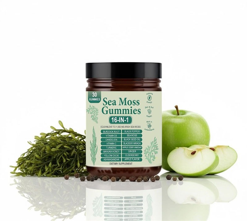 2X16 in 1 pure Sea Moss Gummy | Irishmoss Extract 6000Mg | Green Apple Flavor