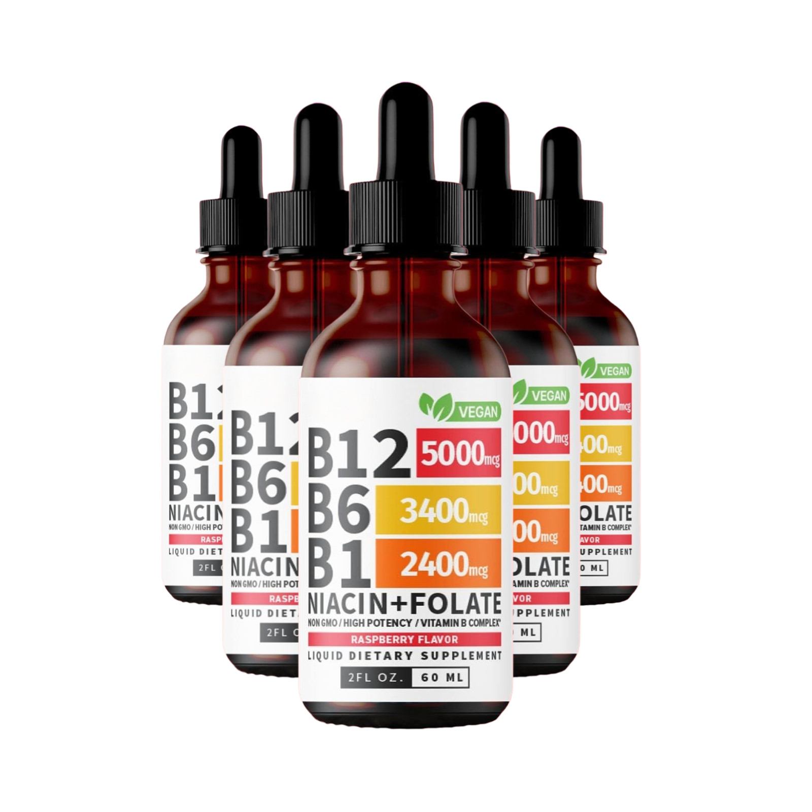 (5-Pack) Vitamin B12 and B6 Drops – High Quality Daily Vitamin B Blend Liquid Dr
