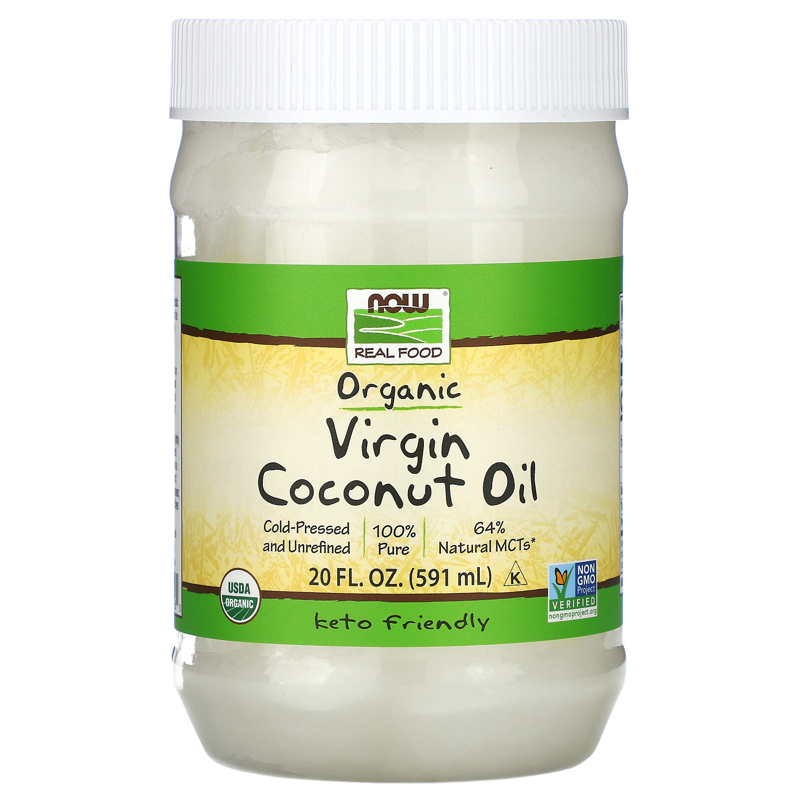 Now Foods Real Food Organic Virgin Coconut Oil 20 fl oz 591 ml All-Natural,