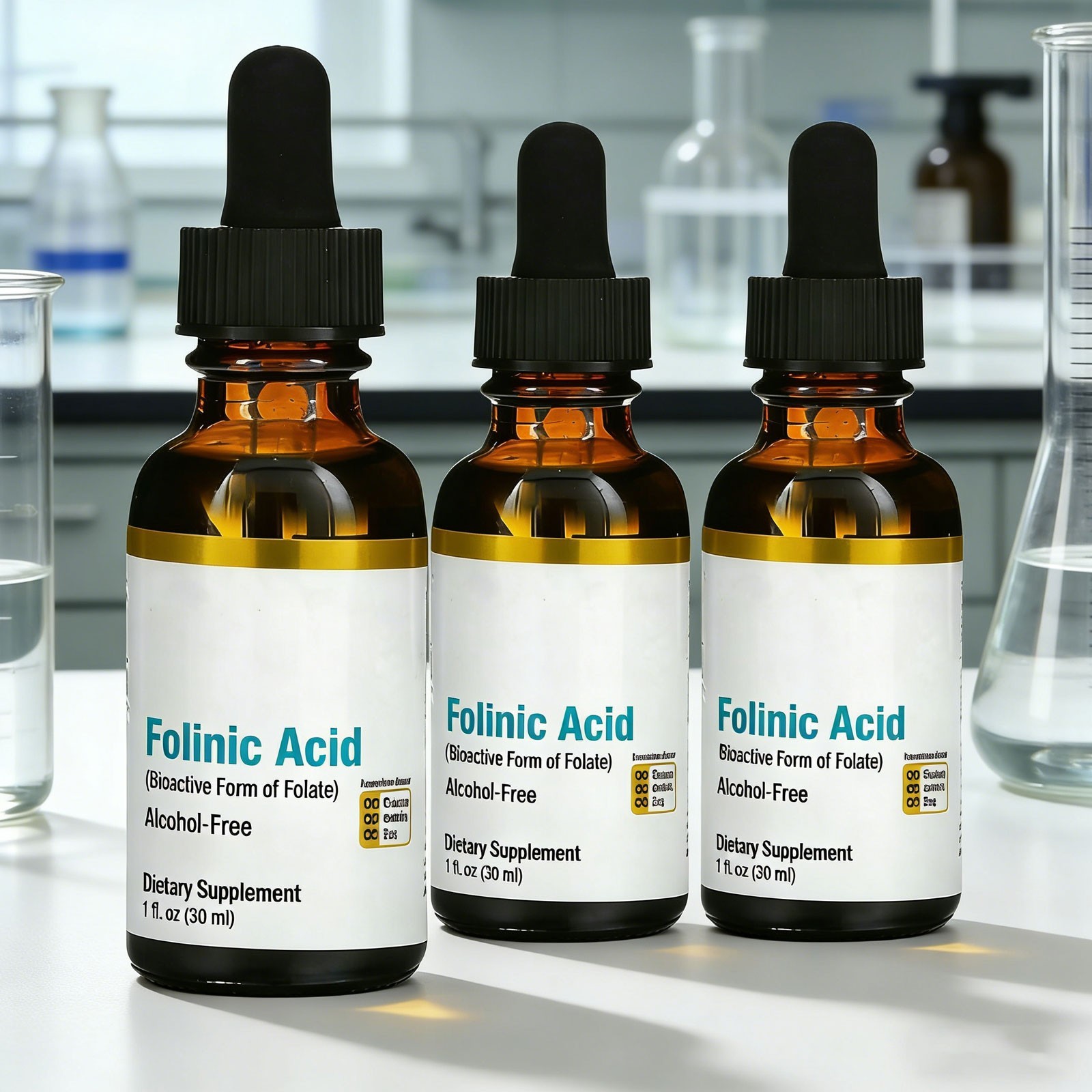 3 package Folinic Acid Supplement 3-Pack, 1 Fl Oz (30ML) Alcohol-Free Health …