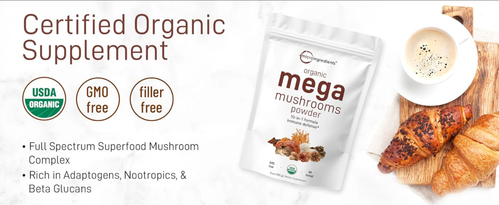 Mushroom Complex Supplement, Organic Mega Mushroom Powder, 5 Oz, 140 Days Supply