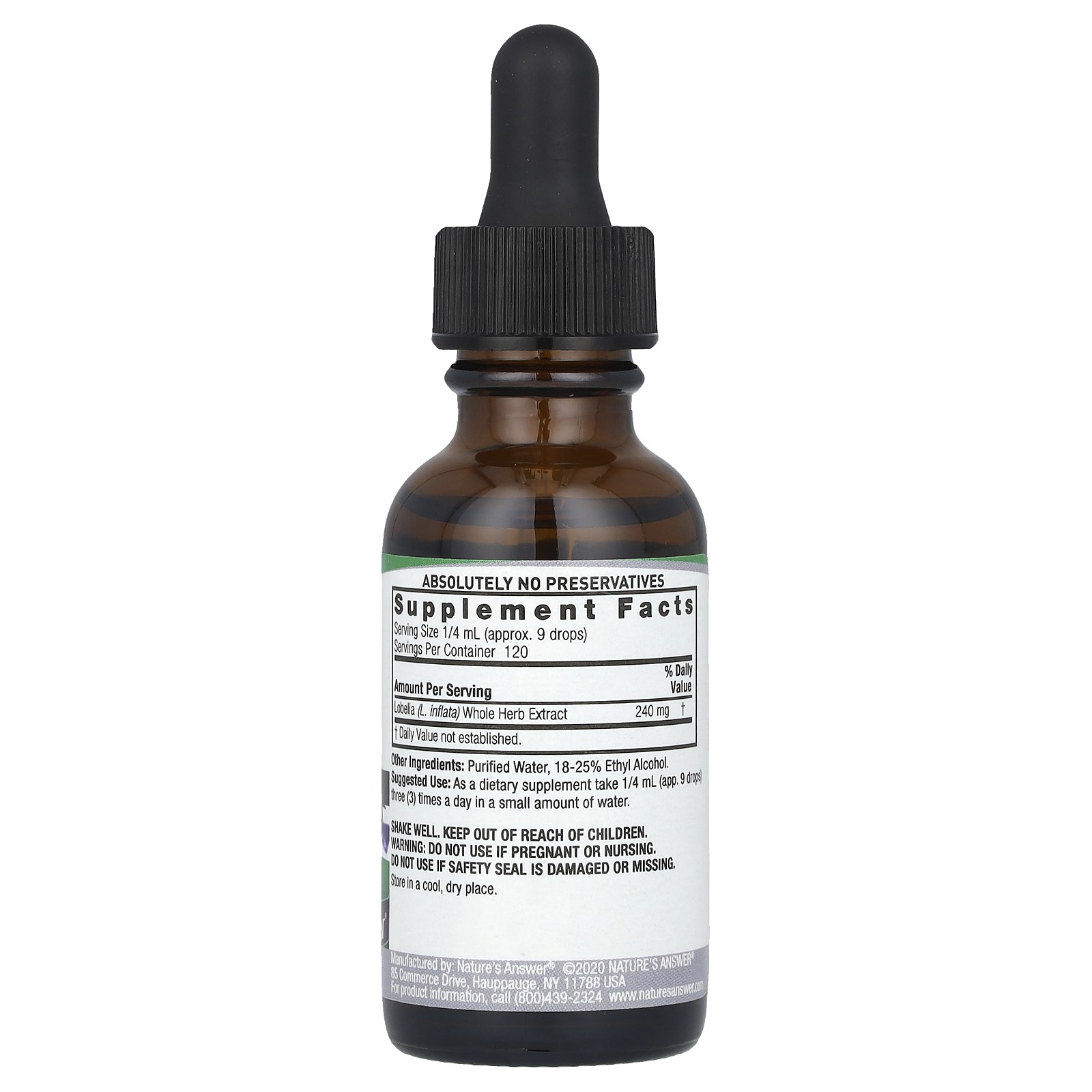 Nature s Answer Lobelia 240 mg 1 fl oz 30 ml Gluten-Free, GMP Quality Assured,